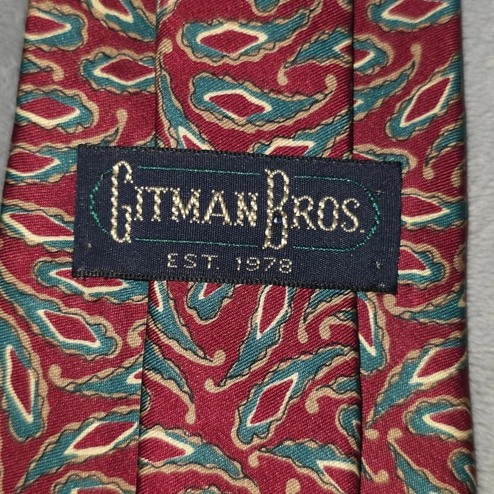 Gitman Bros Mens Silk Tie Red Teal Abstract Paisley Made in USA 56